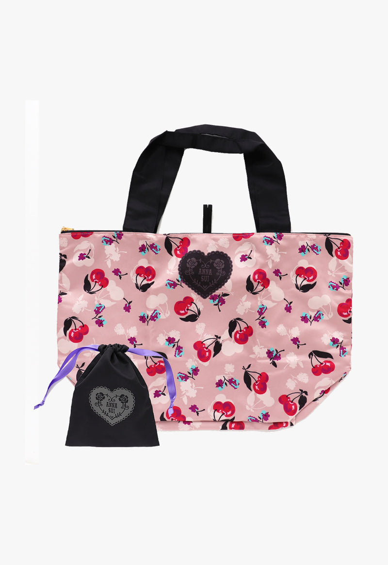 Eco bag with cherry print drawstring