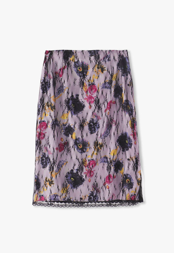 SKETCH FLOWER AND LACE SLIP SKIRT