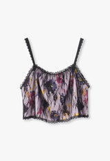 SKETCH FLOWER AND LACE CROPPED CAMI