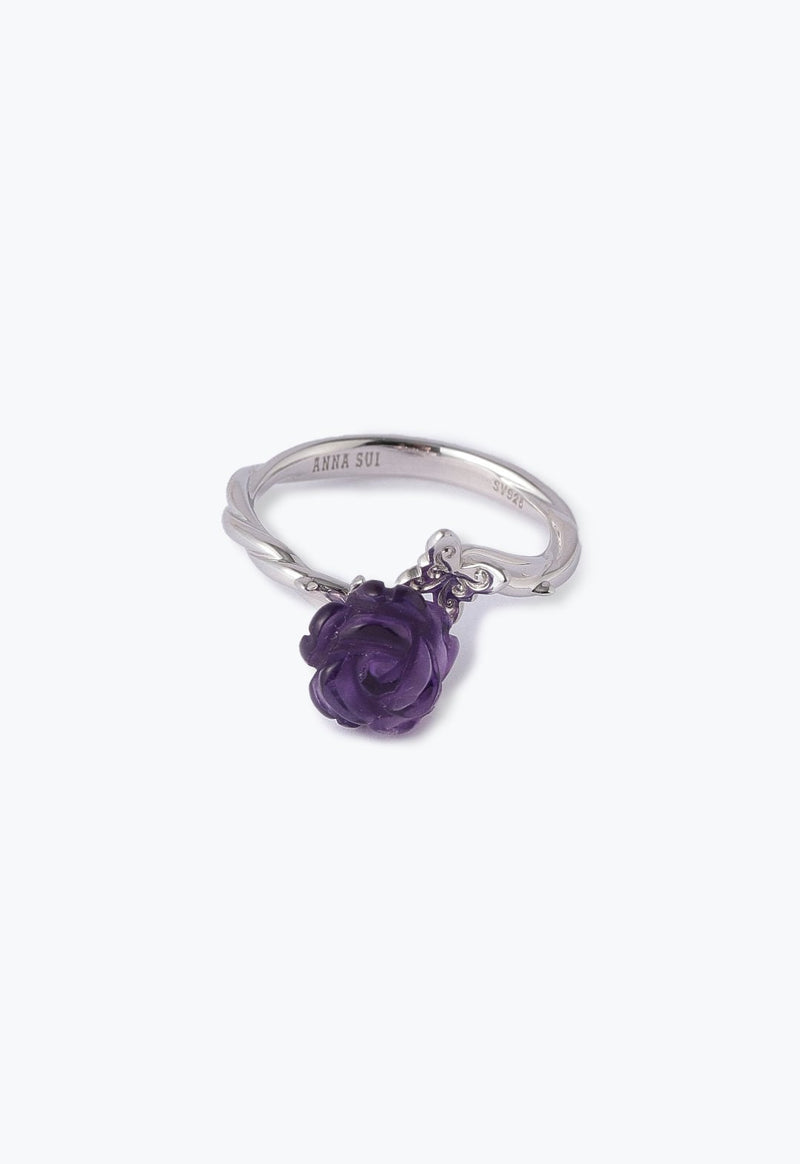 玫瑰紫水晶+蝴蝶銀戒指