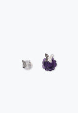 玫瑰紫水晶+蝴蝶銀不對稱耳環