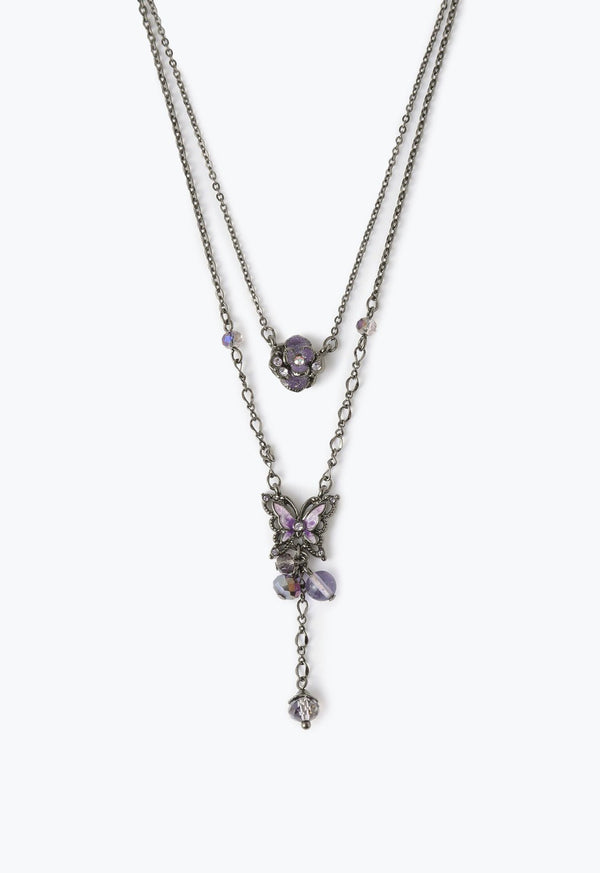 Butterfly rose motif 2-piece set necklace