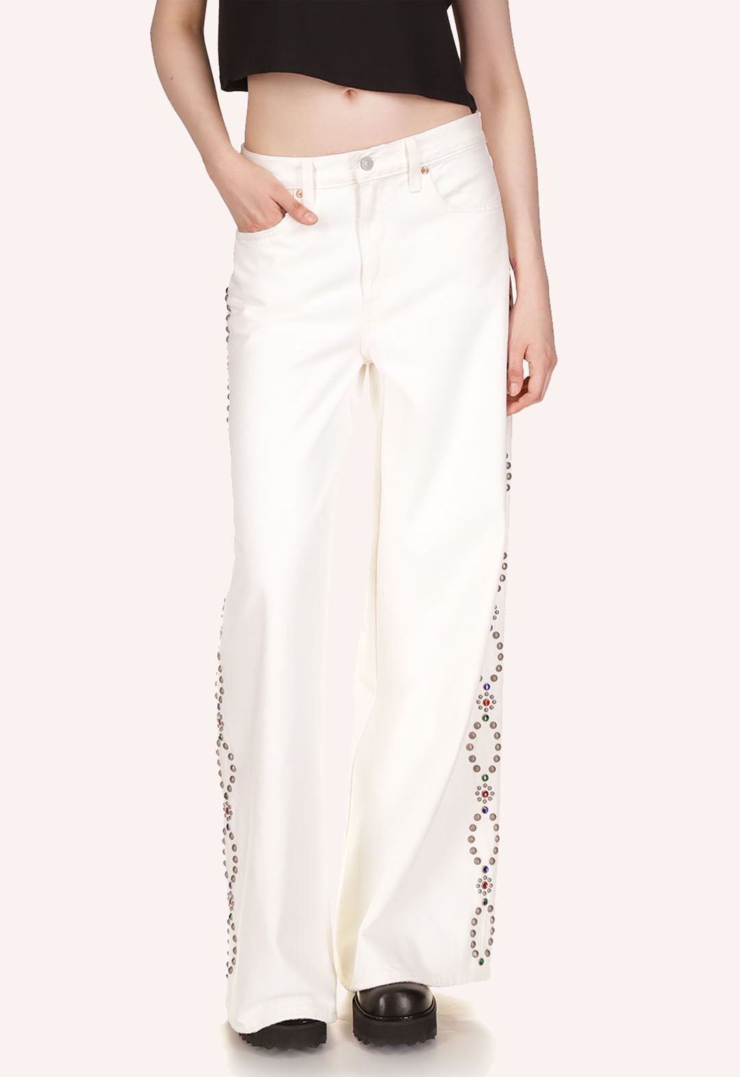 STUDDED WIDE LEG JEANS