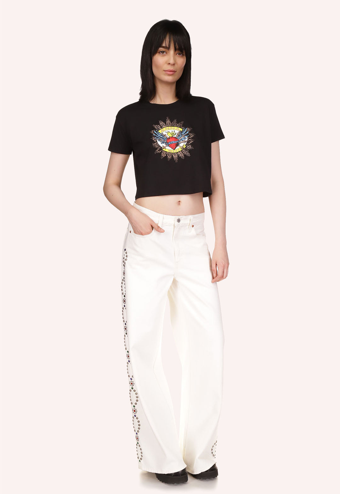 STUDDED WIDE LEG JEANS