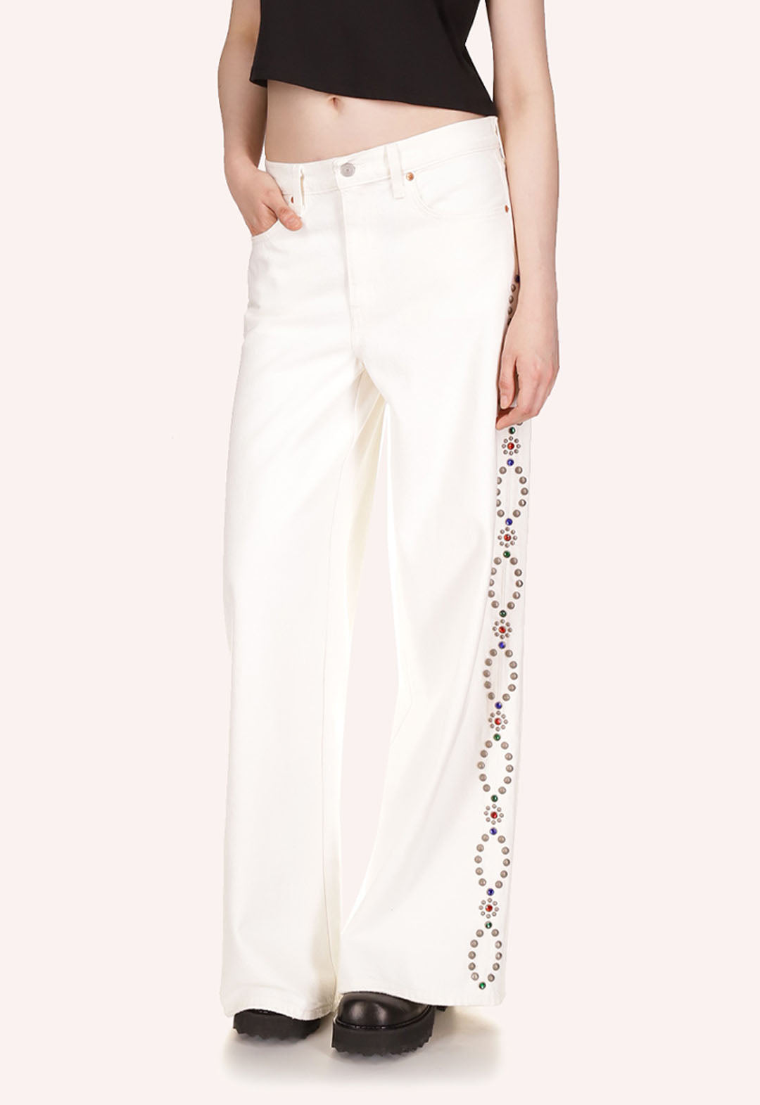 STUDDED WIDE LEG JEANS