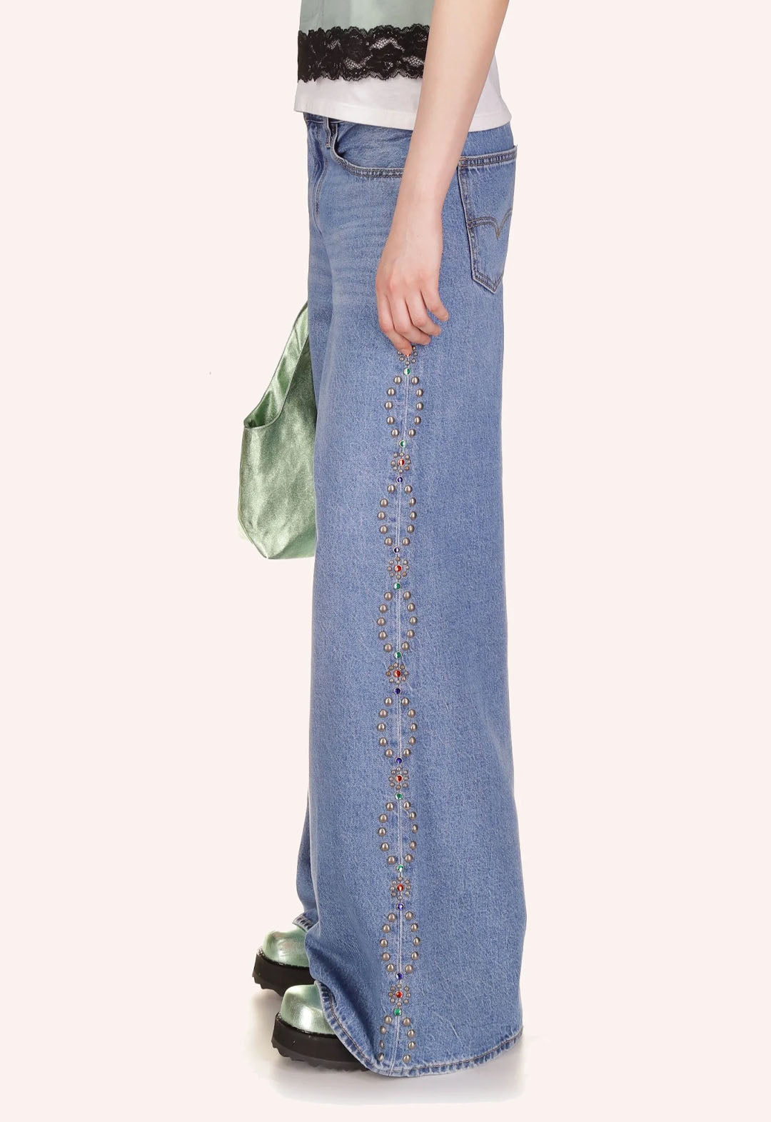 STUDDED WIDE LEG JEANS