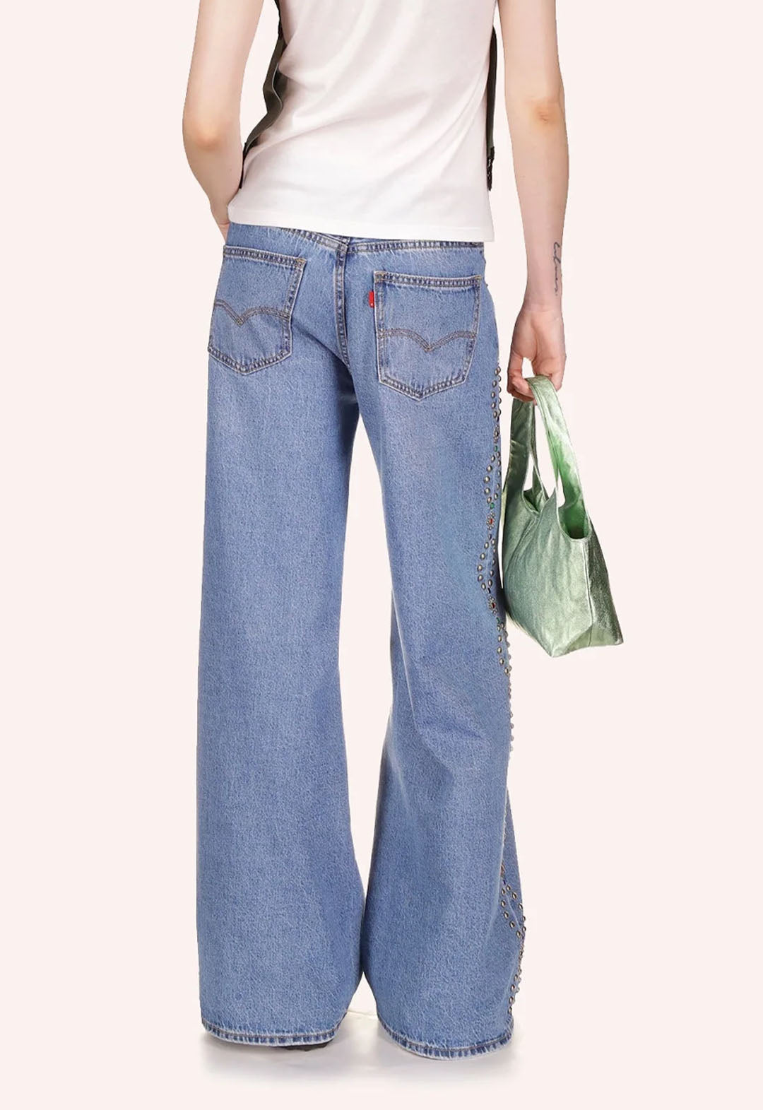 STUDDED WIDE LEG JEANS