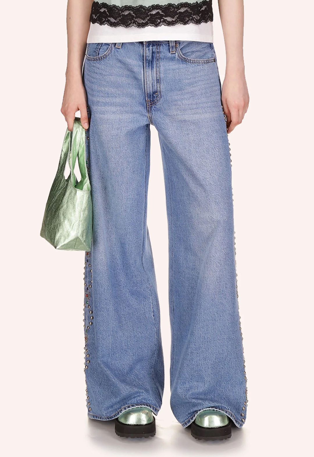 STUDDED WIDE LEG JEANS