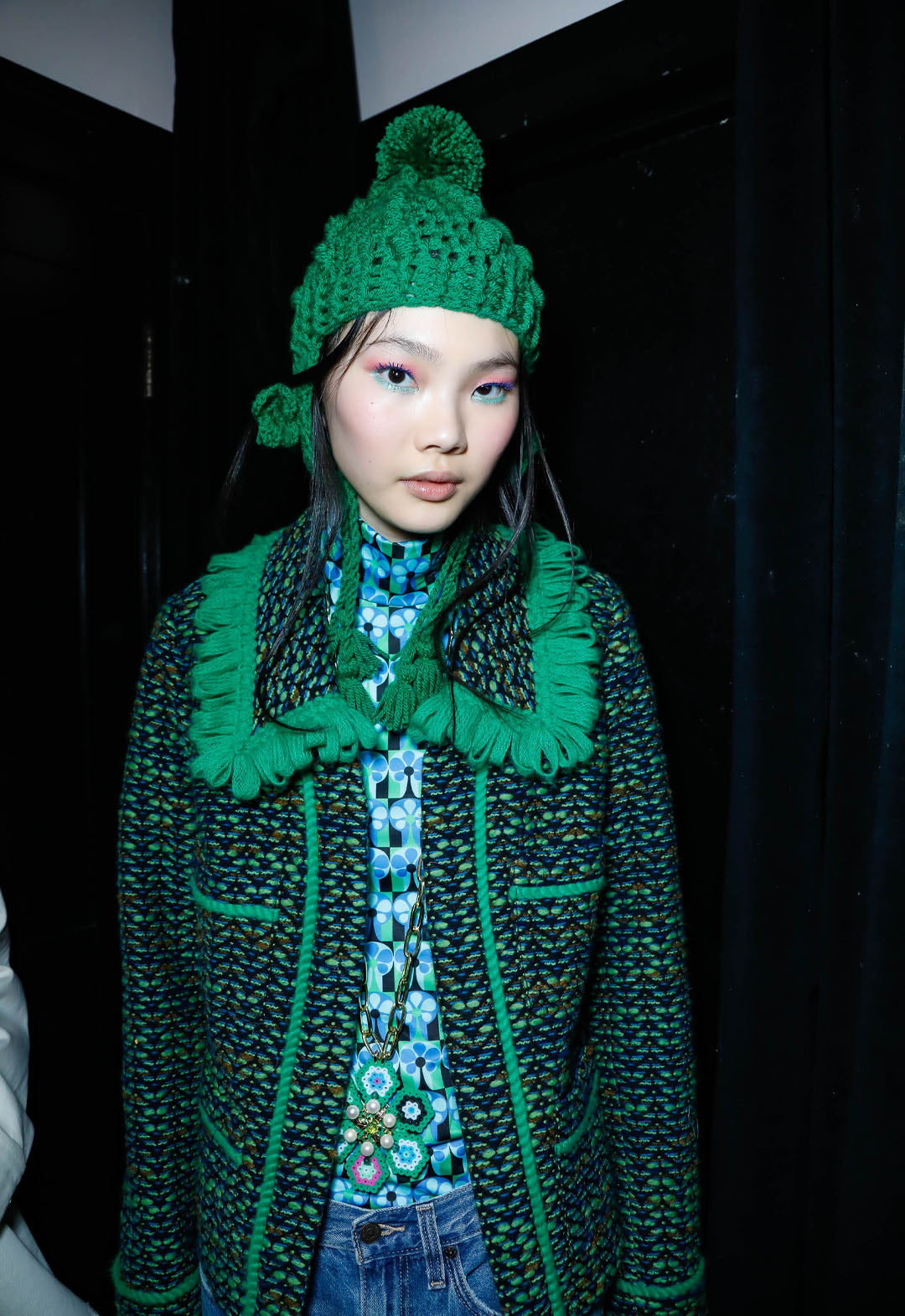 FLORAL CHECKERBOARD LYCRA TURTLENECK