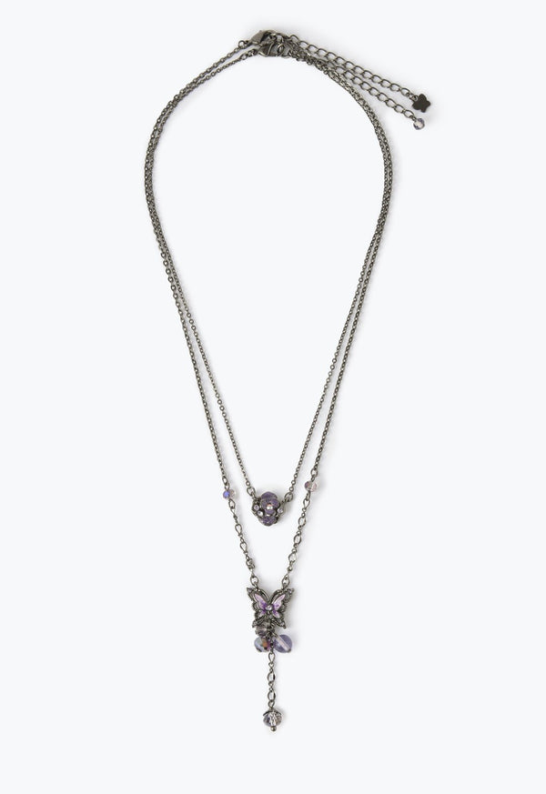 Butterfly rose motif 2-piece set necklace