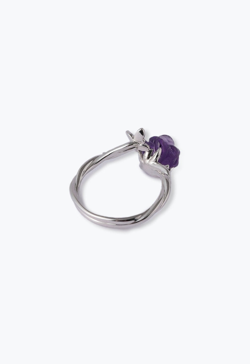 玫瑰紫水晶+蝴蝶银戒指