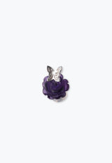 玫瑰紫水晶+蝴蝶銀不對稱耳環