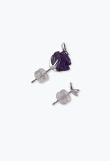 玫瑰紫水晶+蝴蝶银不对称耳环