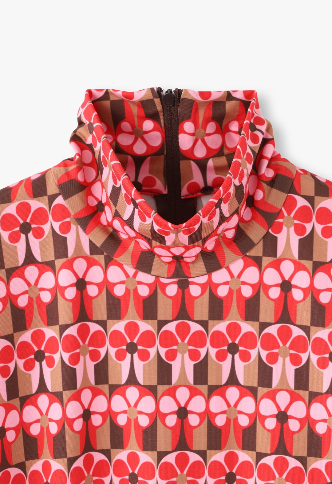 FLORAL CHECKERBOARD LYCRA TURTLENECK
