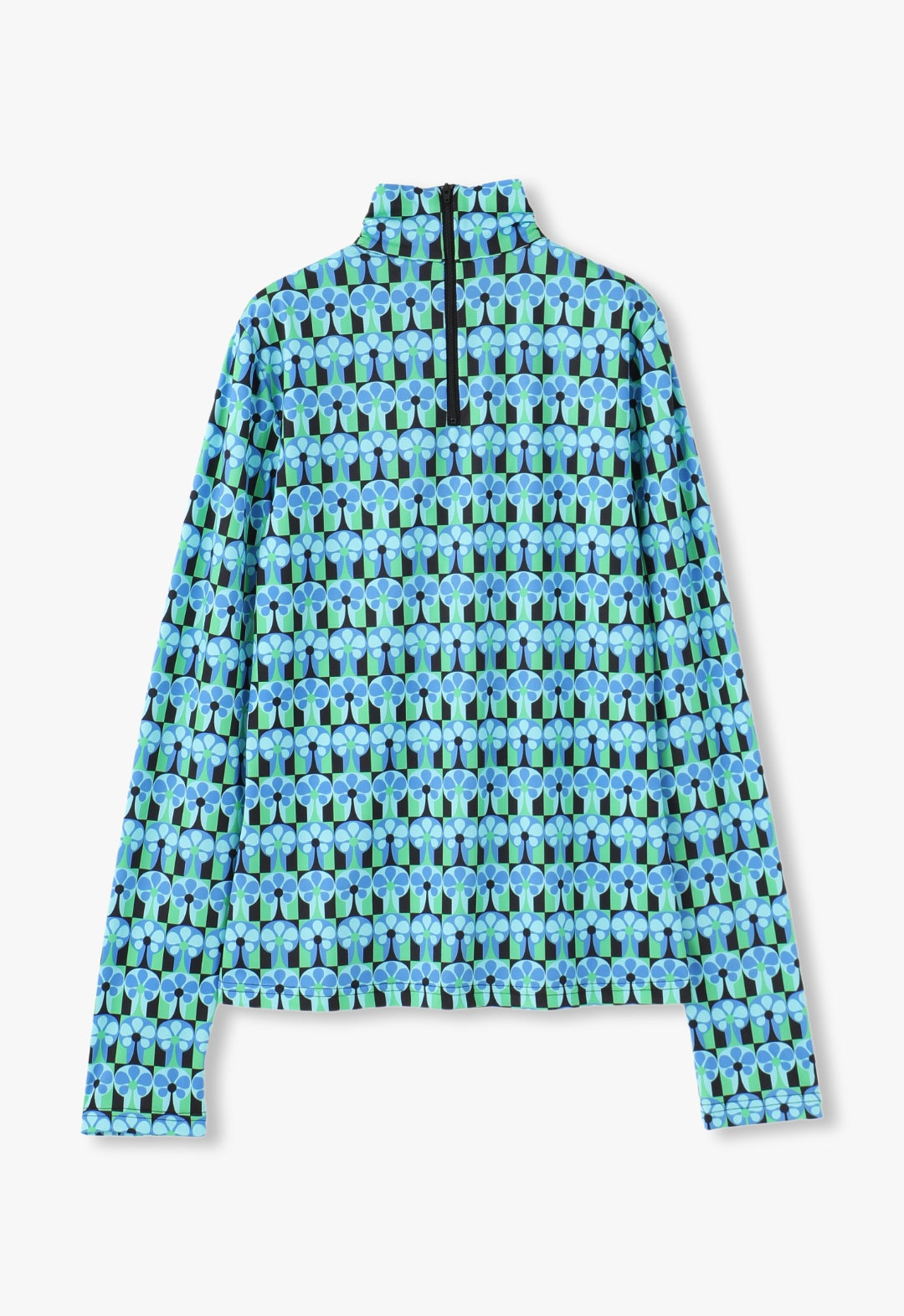 FLORAL CHECKERBOARD LYCRA TURTLENECK