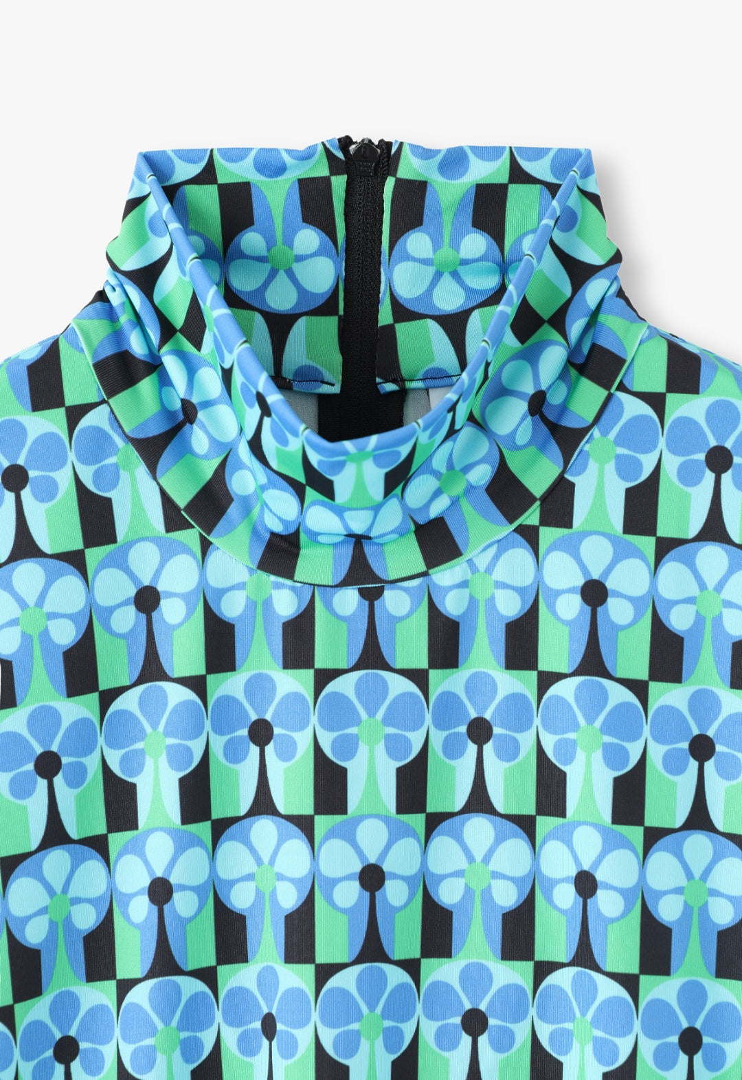 FLORAL CHECKERBOARD LYCRA TURTLENECK
