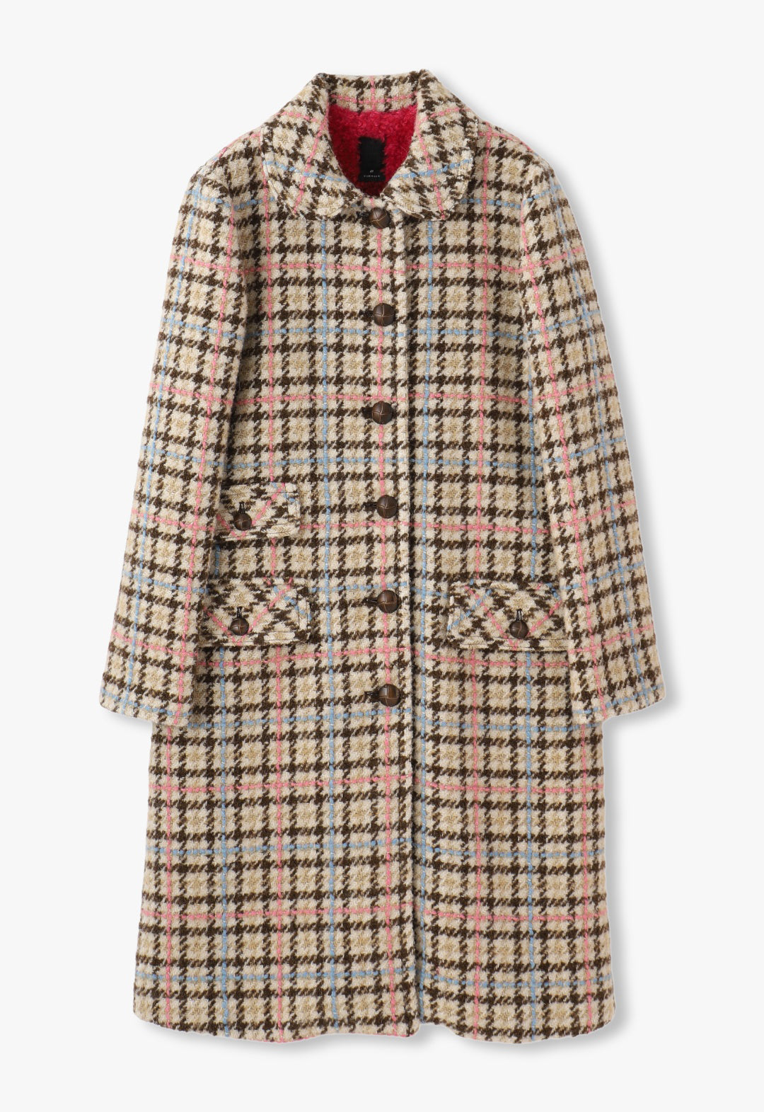 HOUNDSTOOTH PLAID COATW/ FUR LINING-