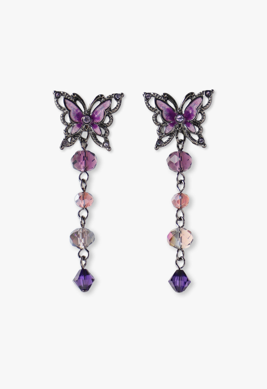 未使用　ANNA SUI　ロゴ　ハート　蝶　両耳　ピアス　パープル　紫　ゴスロリ Butterfly Motif 2WAY Earrings