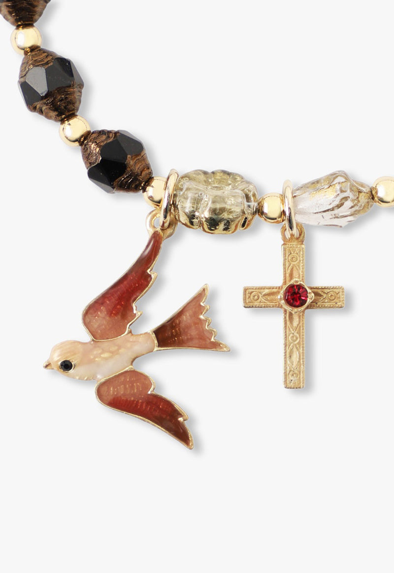Little Night Song Bird and Cross Motif Rubber Bracelet