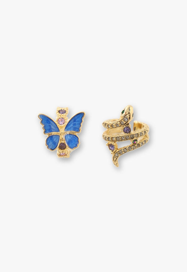 Butterfly and snake motif ear cuff 2-piece set
