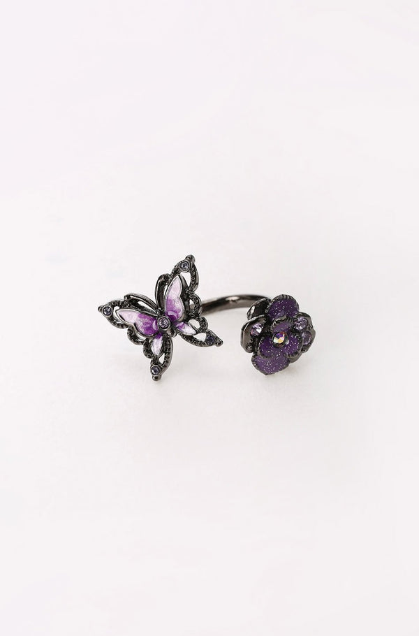 Butterfly and rose motif ring