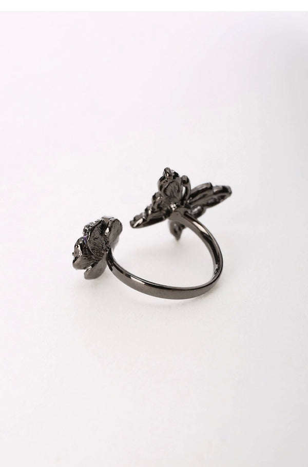 Butterfly and rose motif ring