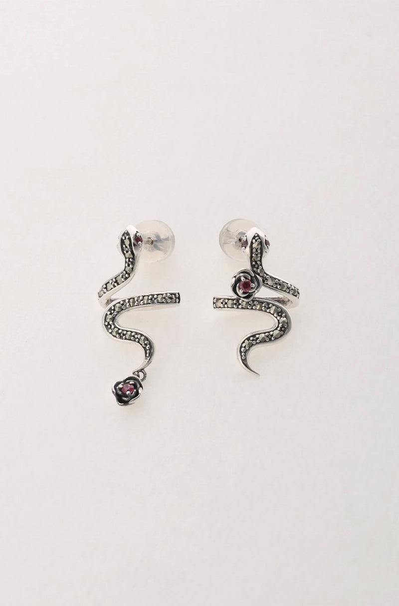 Silver Snake Motif Earrings